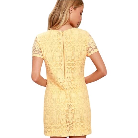 Lulus Love You For Eternity Yellow Lace Shift Mini Dress Small - Picture 3 of 10